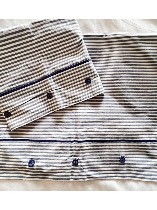 PAIR IKEA Stripe 3-Button Pillowcase STANDARD Ticking Stripe Blue White PRISTINE - Picture 1 of 7